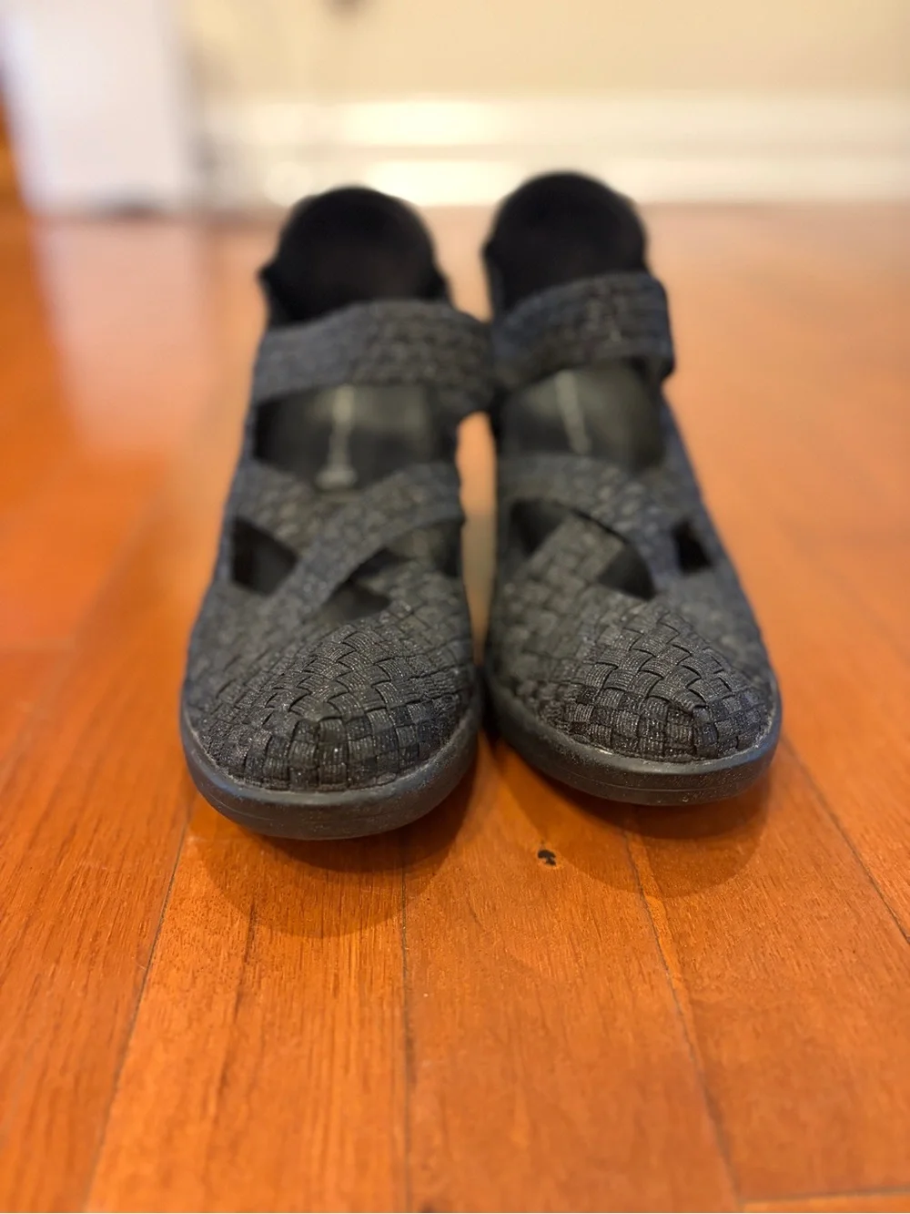 Steve Madden | Women's “Maryane” Black Woven Wedge Sandals - Comfort Style